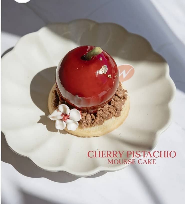cherry pistachio mousse cake